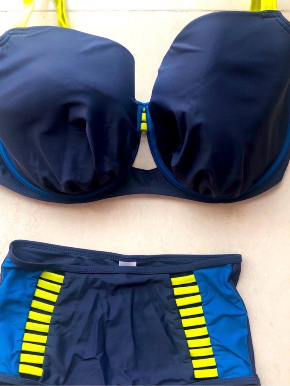 Maya Navy & Neon Yellow Color Block Women’s Bikini Set